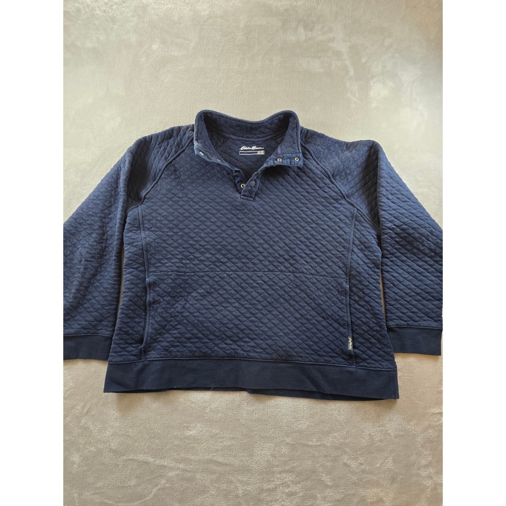 Eddie Bauer Quilted Snap Sweatshirt Mens XXL Blue‎ Sweater Pockets BOXY *Read